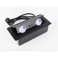Фото товара - Удлинитель прямоугольный для офиса 2 гнезда,1 разъём USB + 1 type C,с кабелем,чёрный
