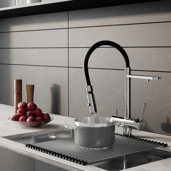 Большое фото товара - Смеситель для кухни 35к IDDIS Ace ХРОМ, высокий, с вых. для п/фильтра, душ, 00002945_2388_00-00003862. Вариант №2